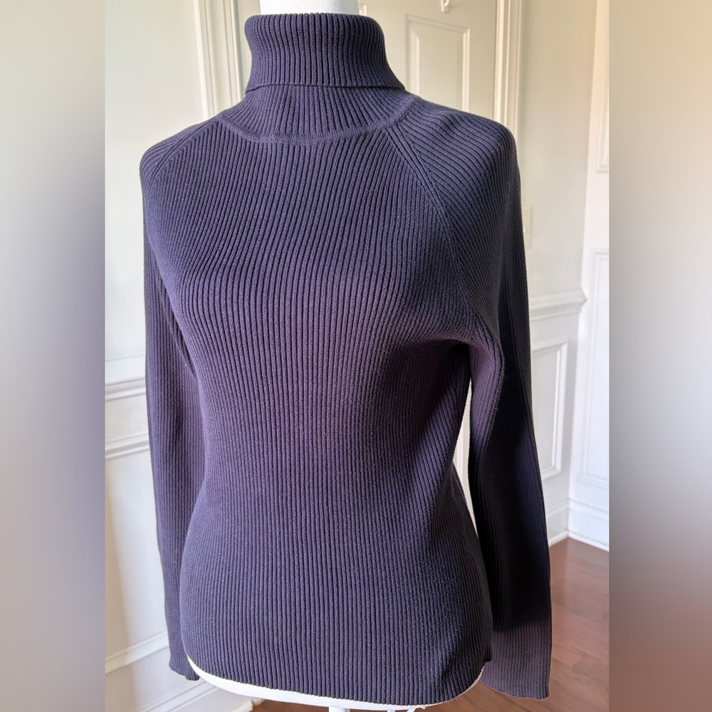Jeanne Pierre Navy Ribbed Turtleneck Size Medium